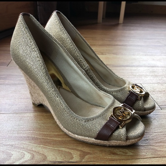 Michael Kors Shoes - Michael Kors Canvas & Leather Wedges